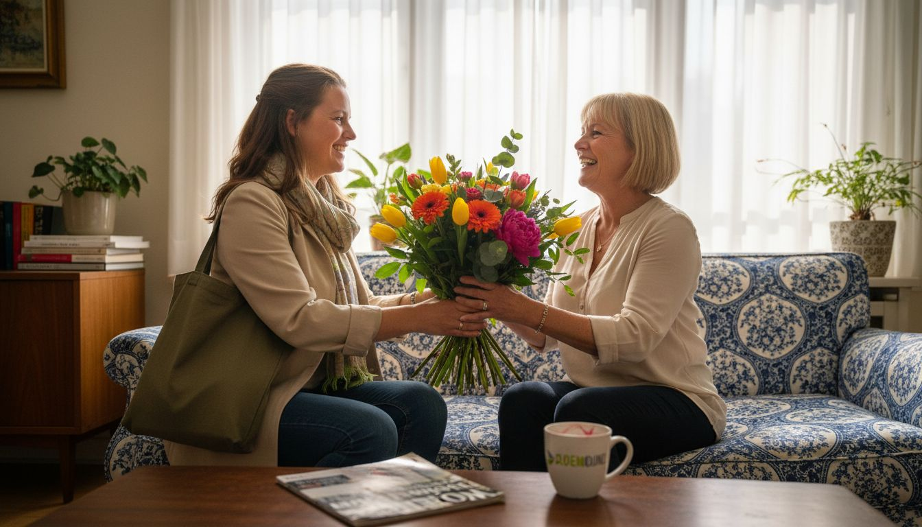Op Moederdag een mooie bos bloemen in de woonkamer zetten geeft direct een feestelijk en warm gevoel.