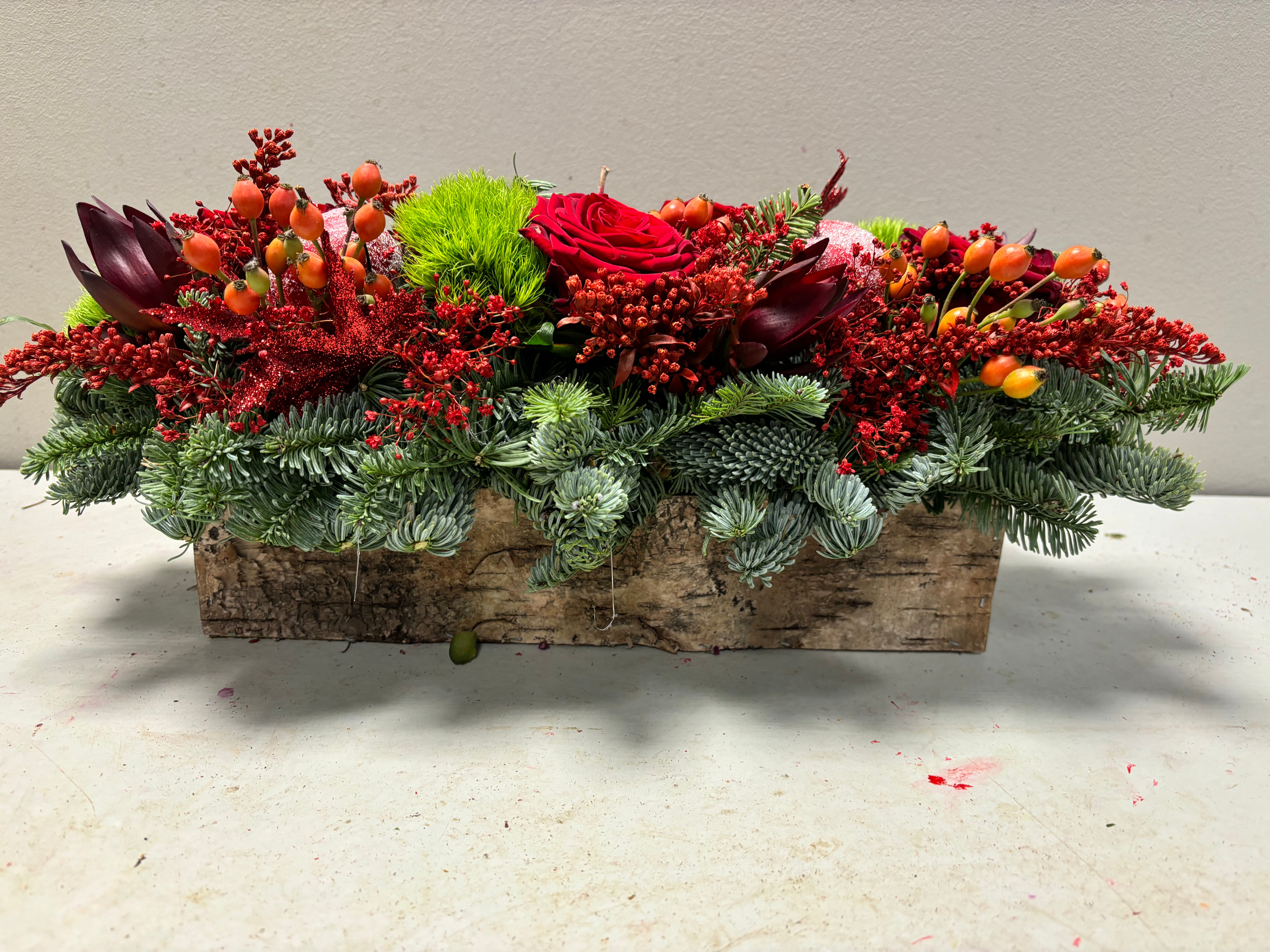 bloemstuk langwerpig rood kerst