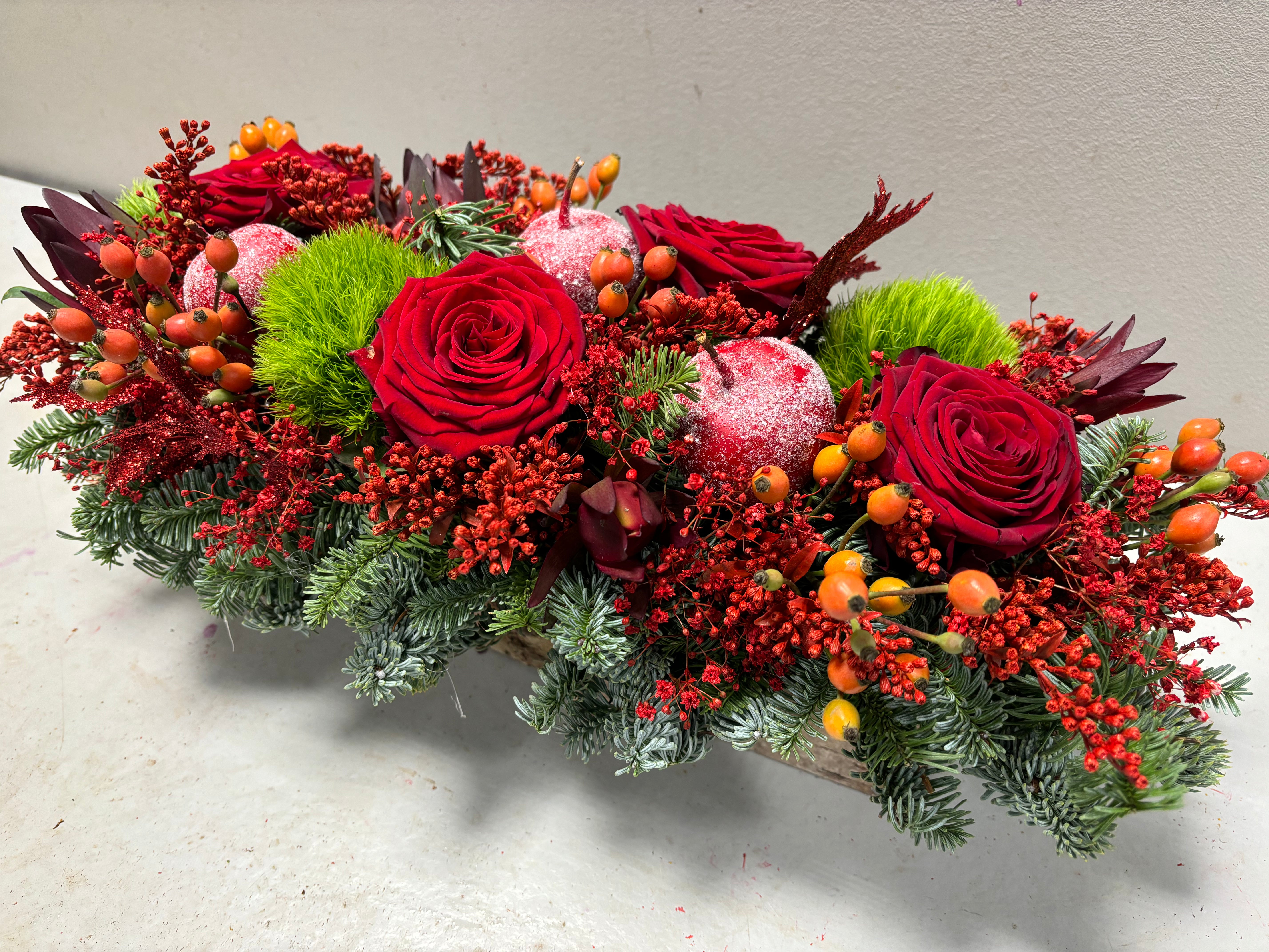 bloemstuk langwerpig rood kerst