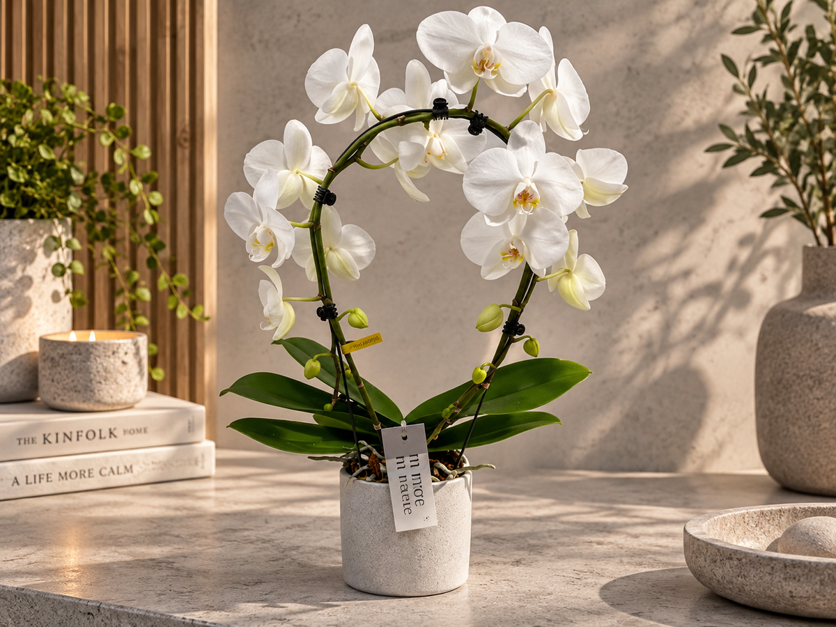 Spiegel witte orchidee met pot