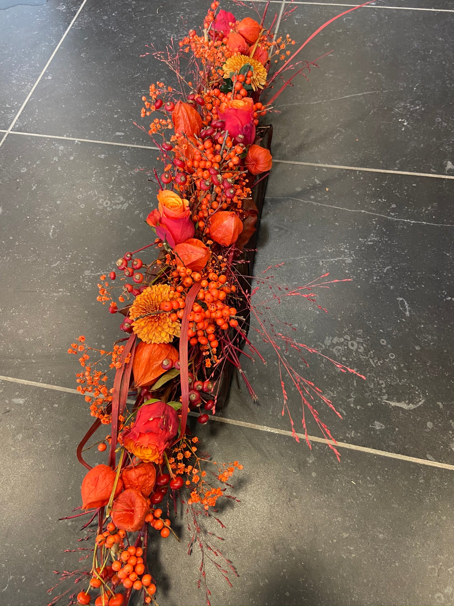 Bloemstuk oranje langwerpig herfst color