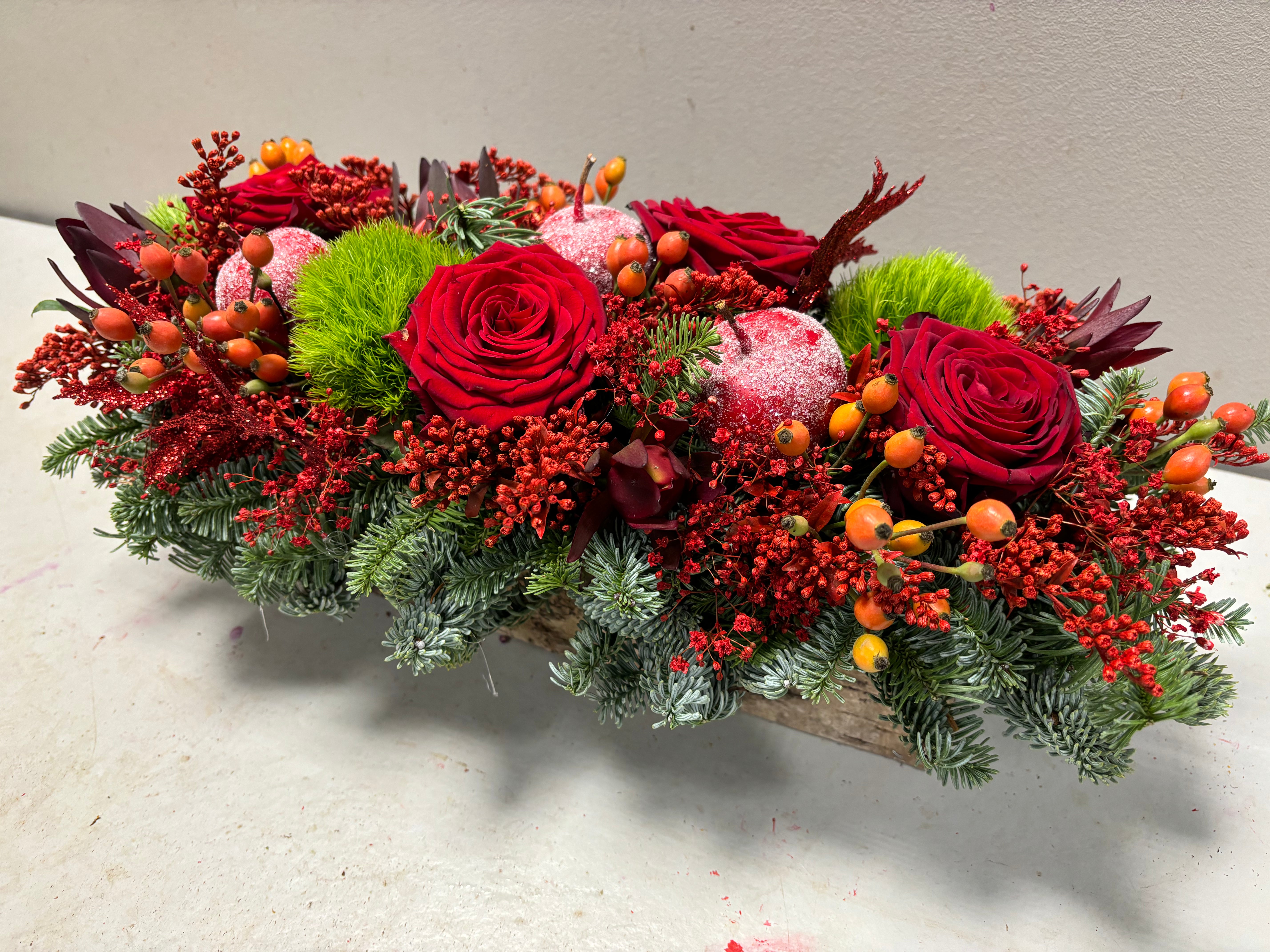 bloemstuk langwerpig rood kerst